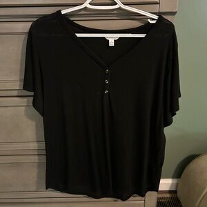 Black V-Neck Buttoned Women's Top